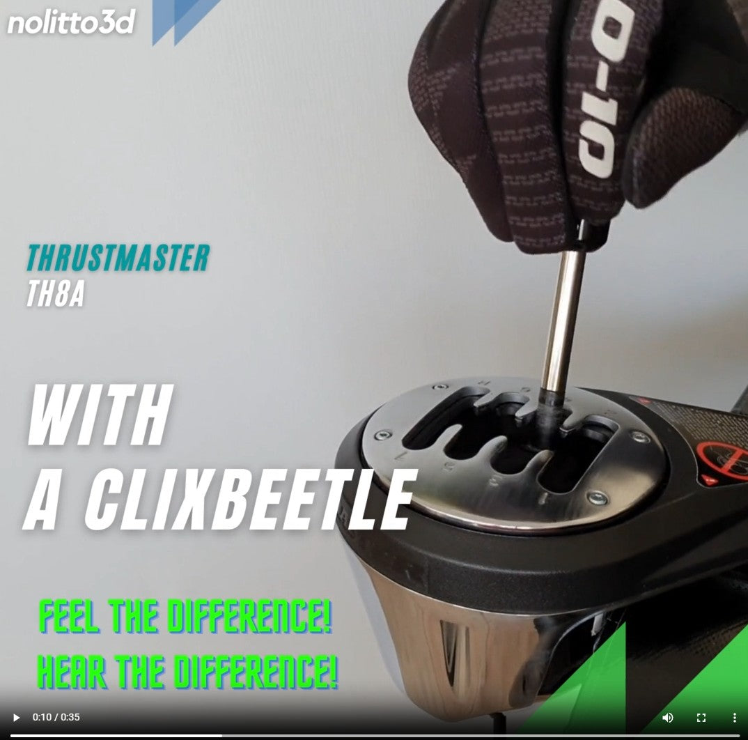 Video comparing a Thrustmaster TH8A Shifter with a Clixbeetle and without a Clixbeetle